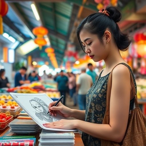 广州街头市场中的自带工作室女孩子