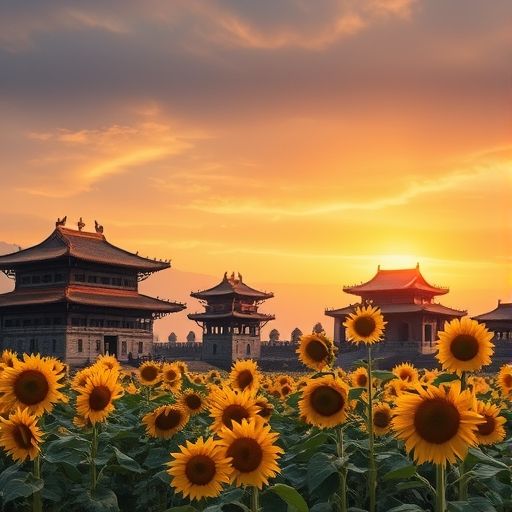 广佛葵花莆典古建筑与葵花田