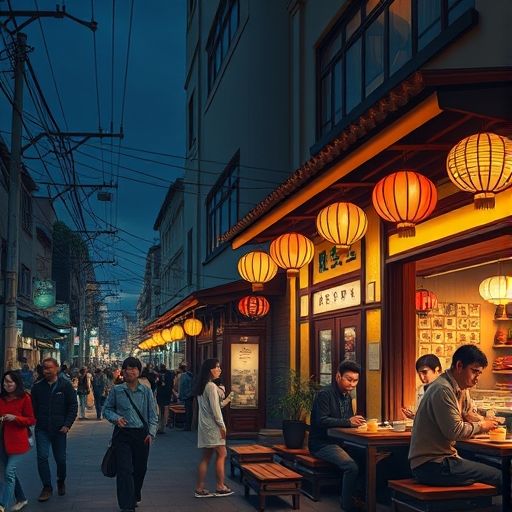 龙华夜晚茶肆街景