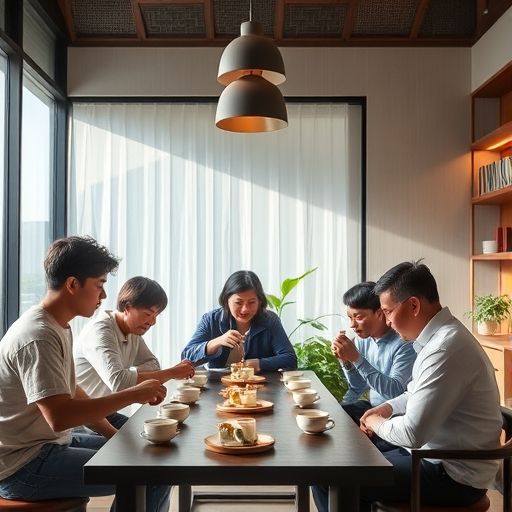 朋友们在广州喝茶工作室品茶