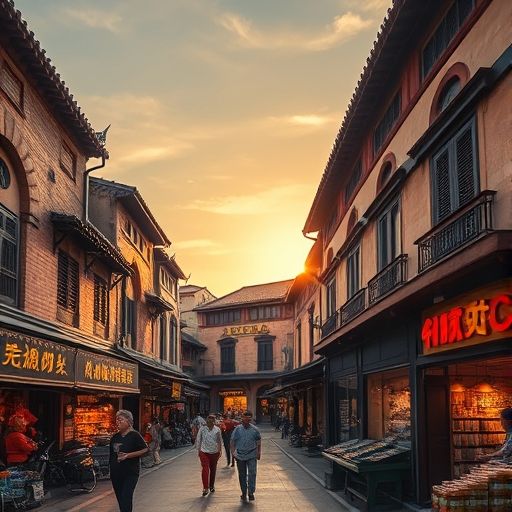 广州圈中楼老街景