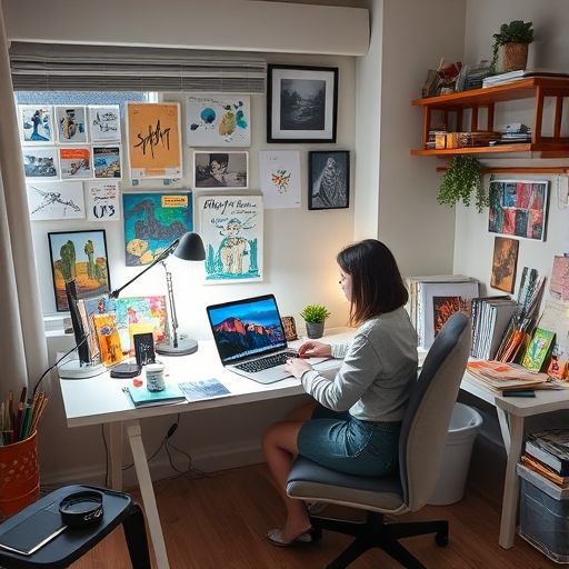 广州自带工作室的女孩子工作场景