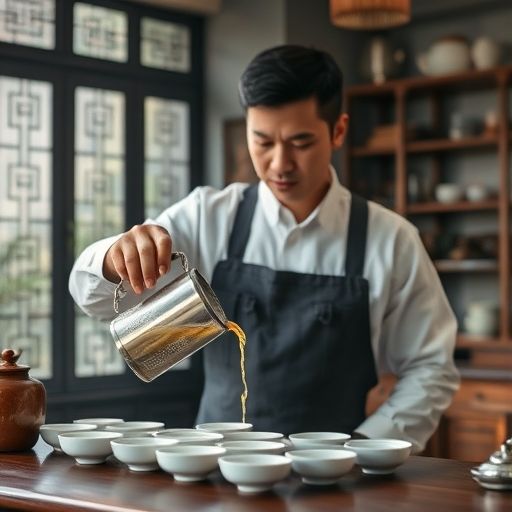 茶艺师在广州喝茶工作室泡茶