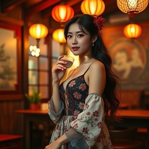 夜晚茶肆灯光氛围