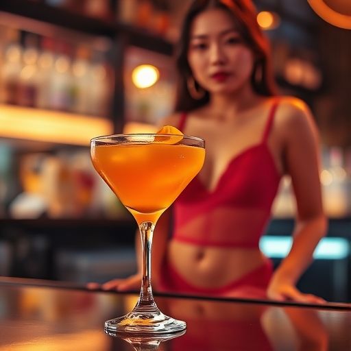 吧台上摆放着几杯精心调制的鸡尾酒,色彩诱人,背景是酒吧的柔和灯光