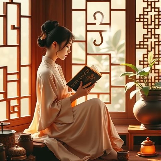 窗边放着一本书和茶杯,光影温柔,宁静美好