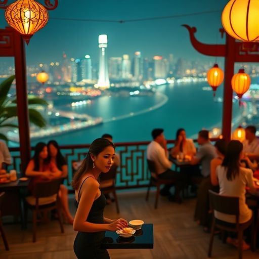 茶客俯瞰珠江夜景