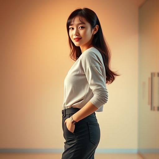 女孩为中圈面试做准备