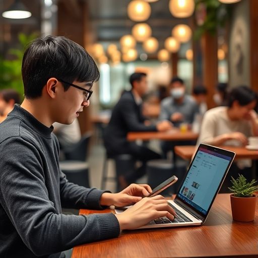 经纪人在咖啡厅使用电子设备