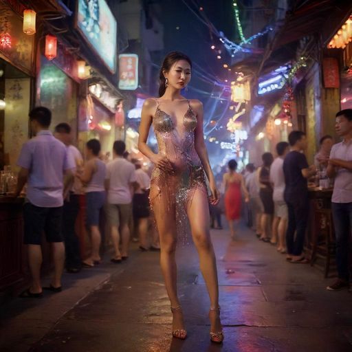 夜晚琶醍酒吧街人头攒动、灯火辉煌的热闹景象