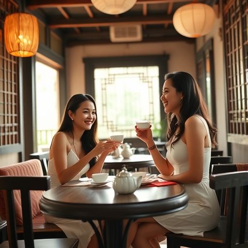 描绘商务人士在品茶工作室成功洽谈的场景