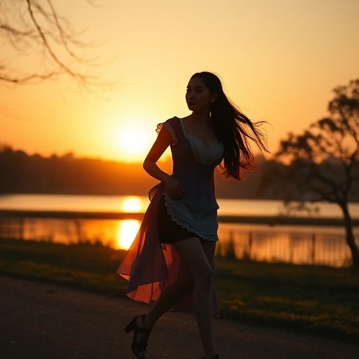 展示市民在海珠湖公园享受悠闲时光的傍晚景象