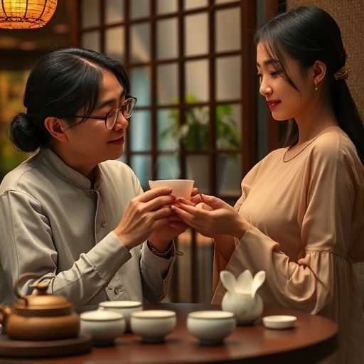 茶艺师与茶客的友好互动