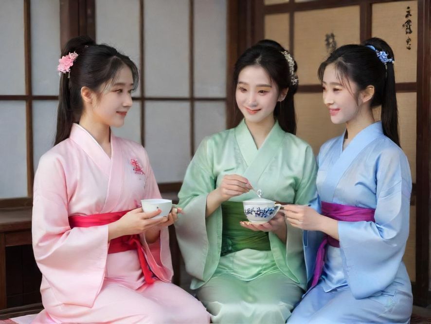 一间充满禅意的私密茶室,光影交错,氛围静谧