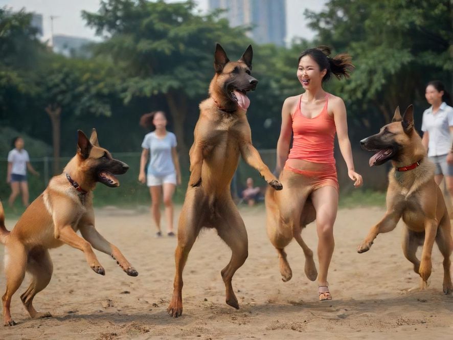 马犬在户外训练的活力瞬间