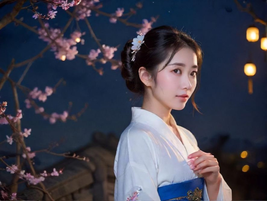 一个神秘女子的背影,特写镜头,背景是模糊的霓虹灯夜景,营造出艺术抽象和都市夜生活的氛围。