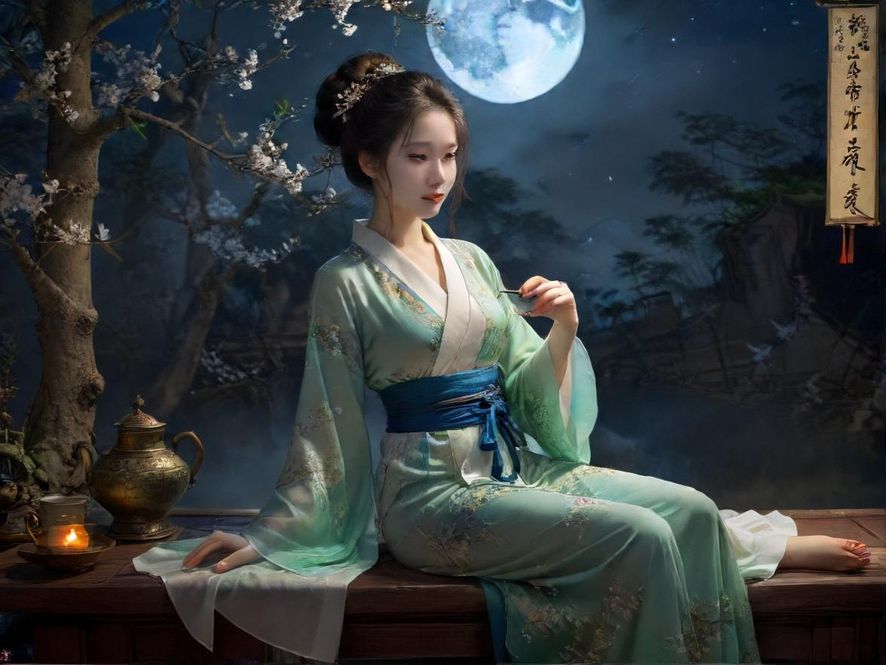 广州夜色下的特色茶馆一角