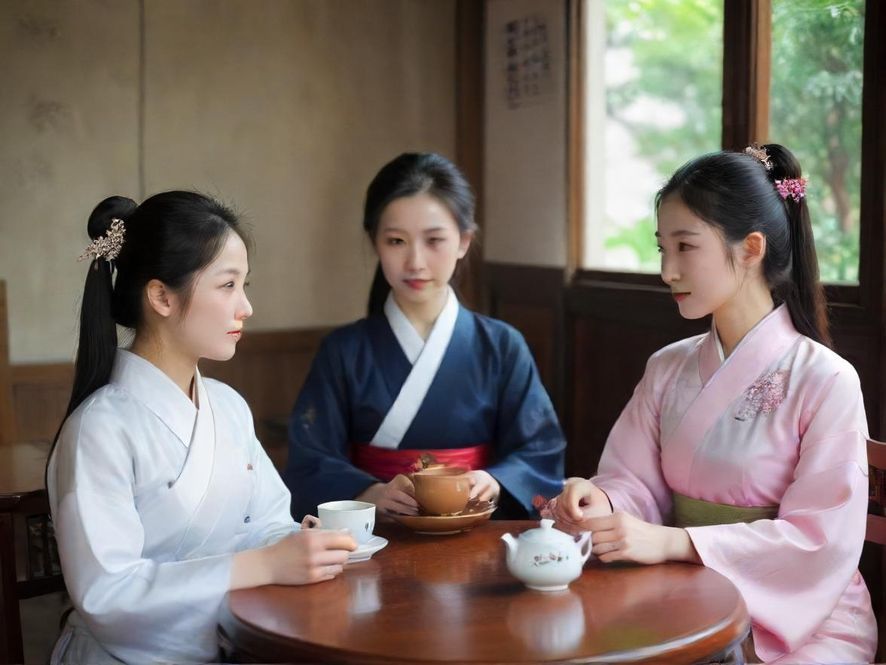 雅致的茶室一角,光线柔和,营造放松氛围