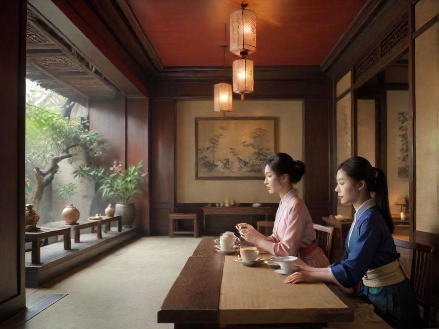 深圳茶室,古色古香的装饰,茶艺师正在泡茶