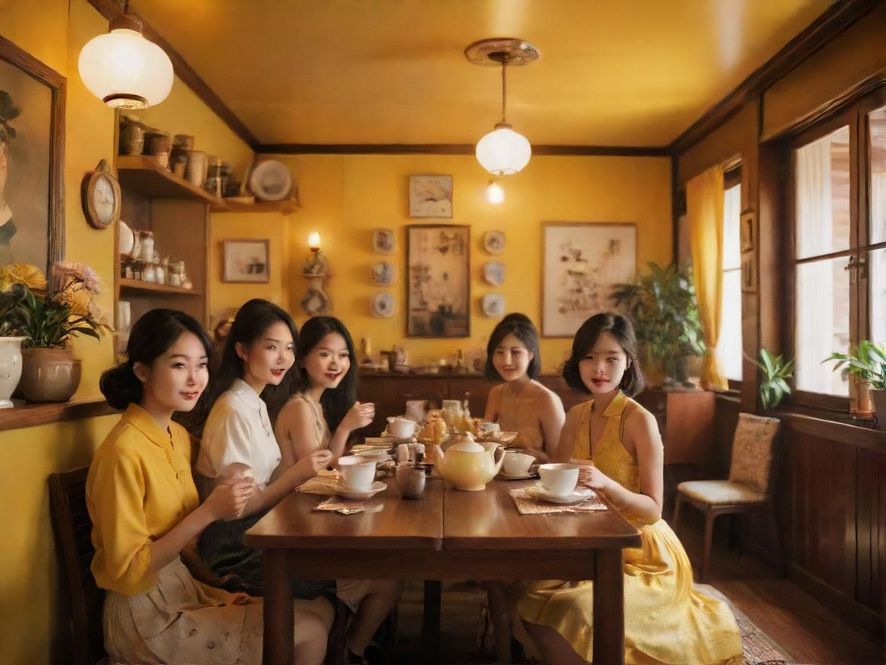 广佛茶室聚会场景复古室内茶室