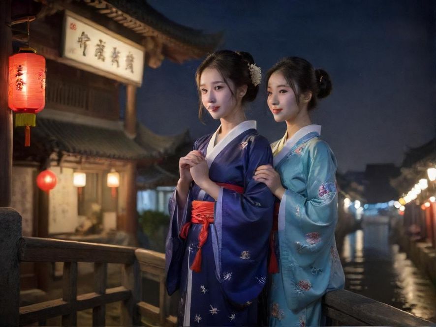 夜晚的城市居民楼群