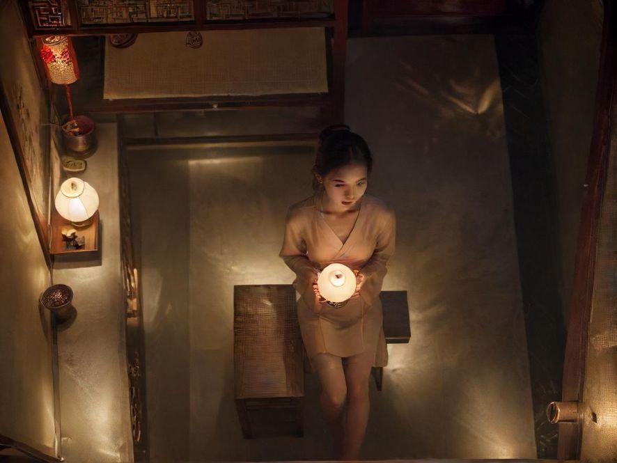 深圳高端茶肆夜景，温馨灯光勾勒优雅氛围