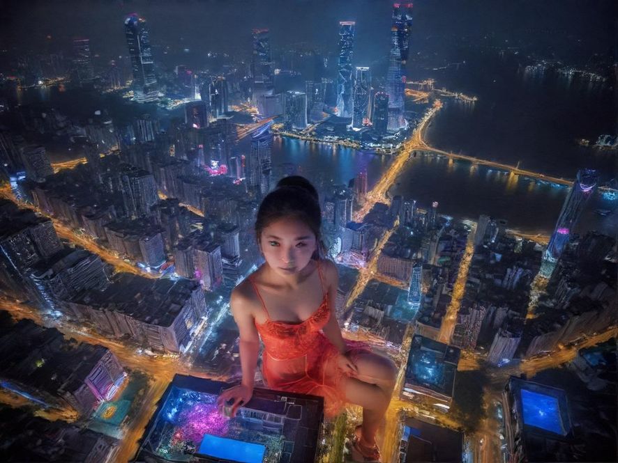 从高处俯瞰广州璀璨的夜景,城市灯光璀璨,霓虹闪烁,展现出都市的繁华与活力。