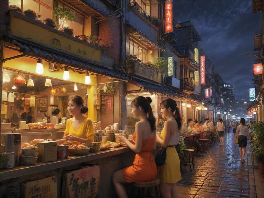 广佛夜景美食街场景