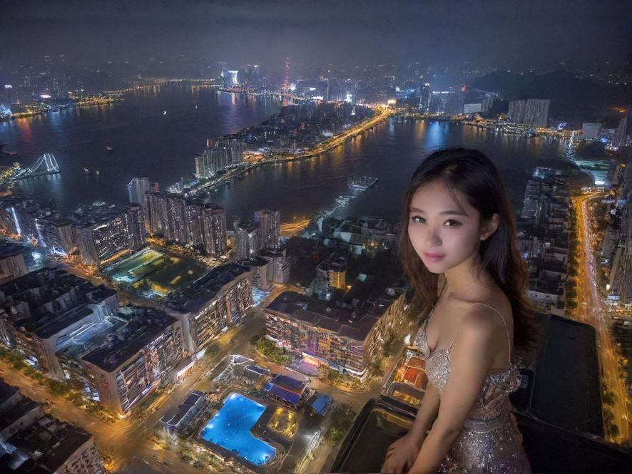 佛山夜景,城市灯火璀璨,俯瞰视角呈现出迷人的景象