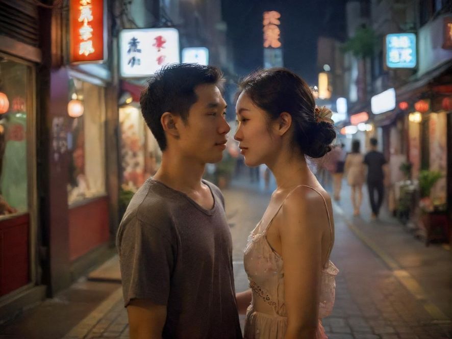 深圳东门老街夜景情侣互动