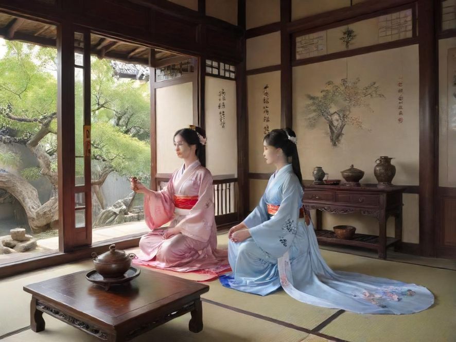 一家私密茶室的内部陈设,光线柔和,氛围宁静。