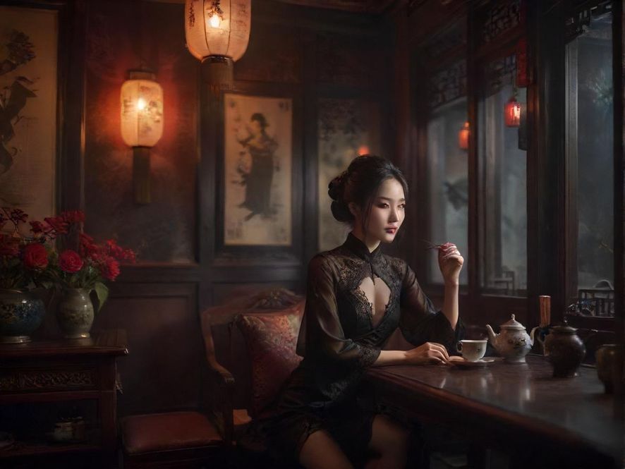 广州私密茶社内部一角