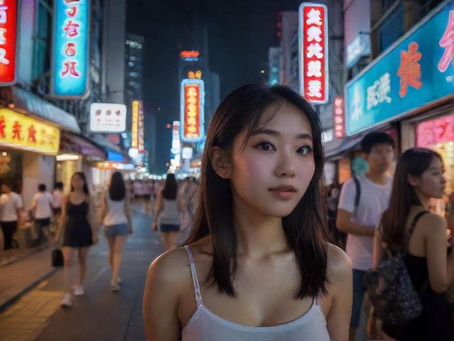 深圳夜景娱乐街头,霓虹灯光下的繁华景象