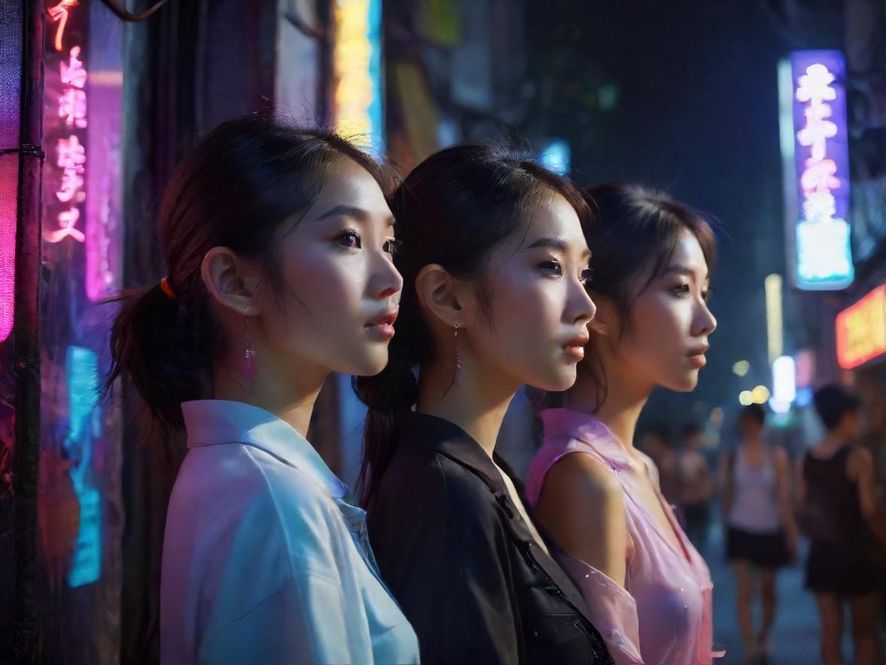 广州夜生活都市玩咖在霓虹灯街景中探索