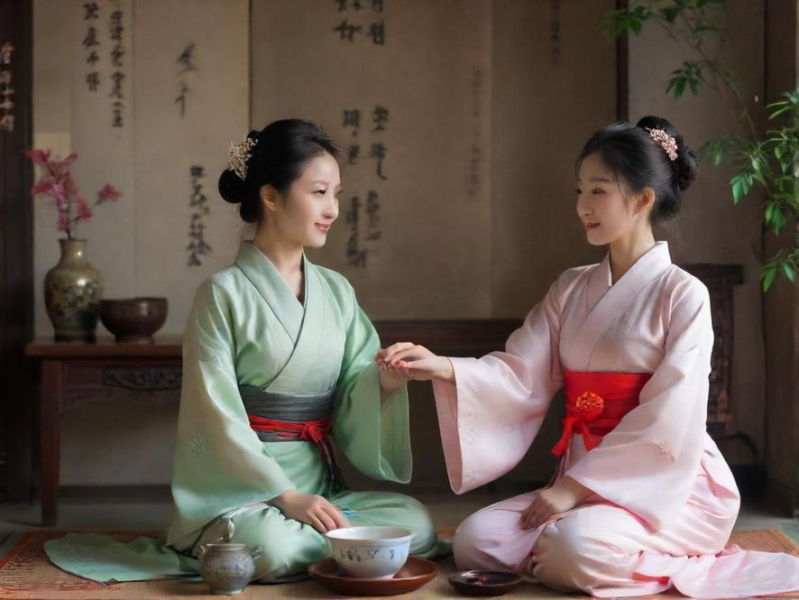 古典奢华的私人茶室内部,灯光柔和,装饰精美,营造出私密而宁静的氛围。