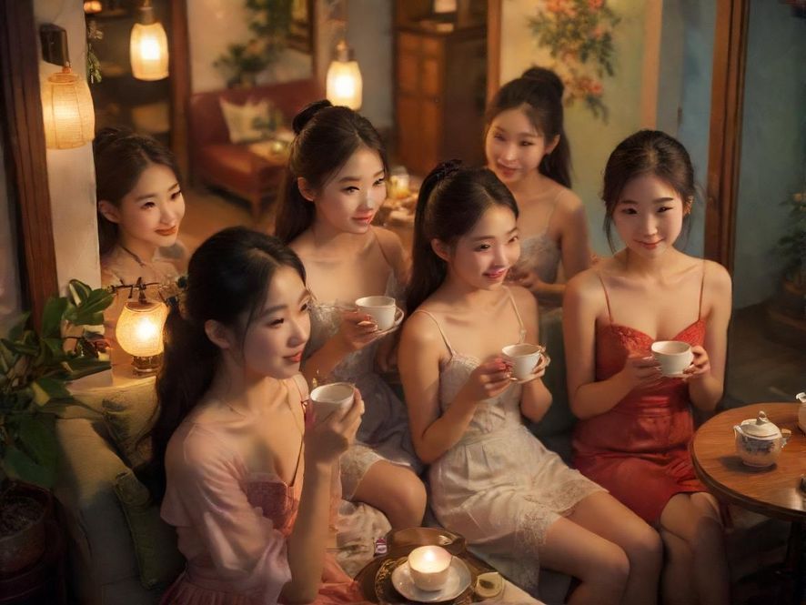广州喝茶美女在温馨茶室享受品茶时光