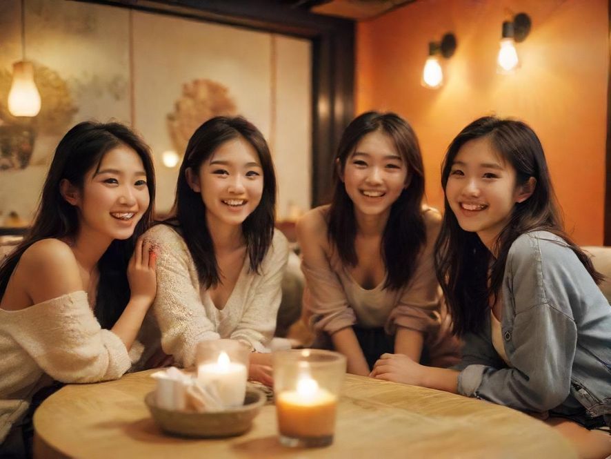 在特色休闲场所与朋友交流