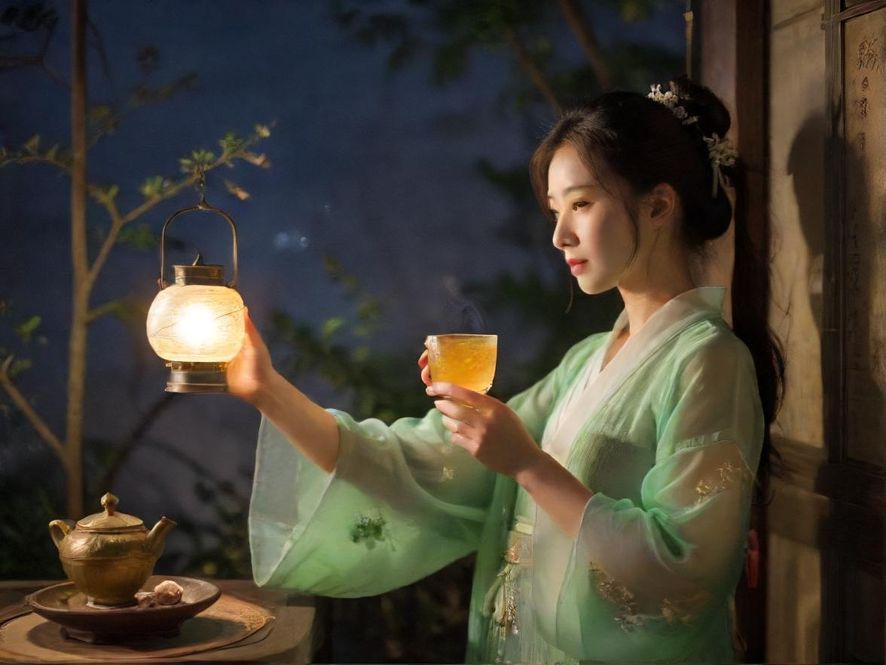 广州夜色下的茶馆