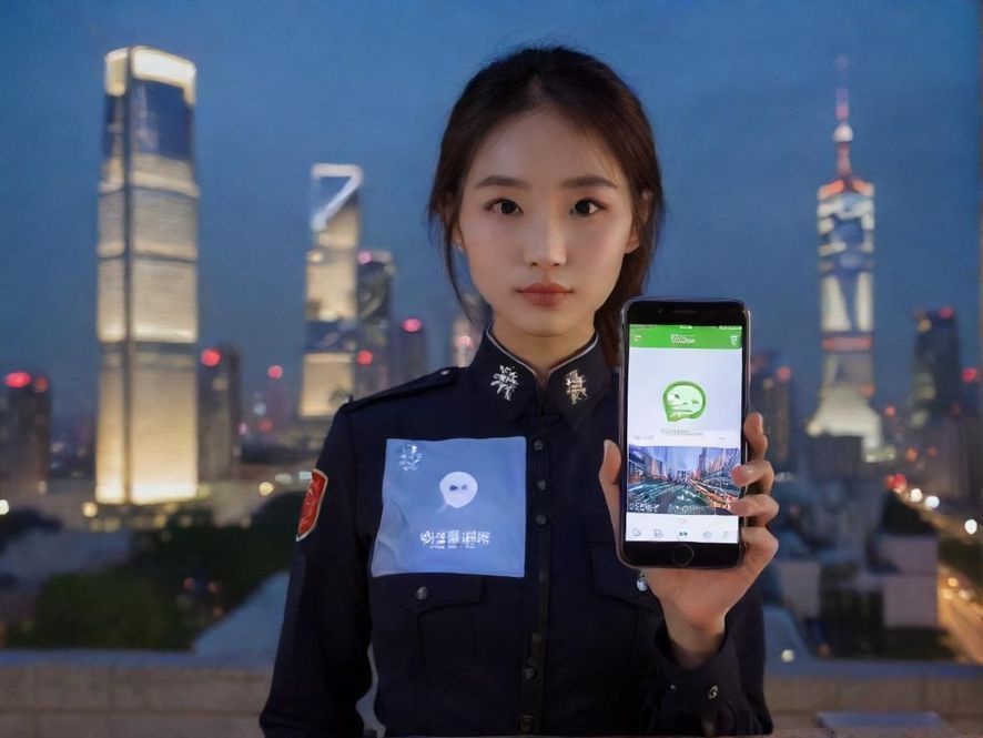 一部手机屏幕上显示着微信图标,背景是模糊的广州城市夜景