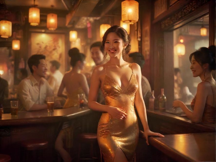 几个朋友在酒吧里轻松愉快地聊天喝酒