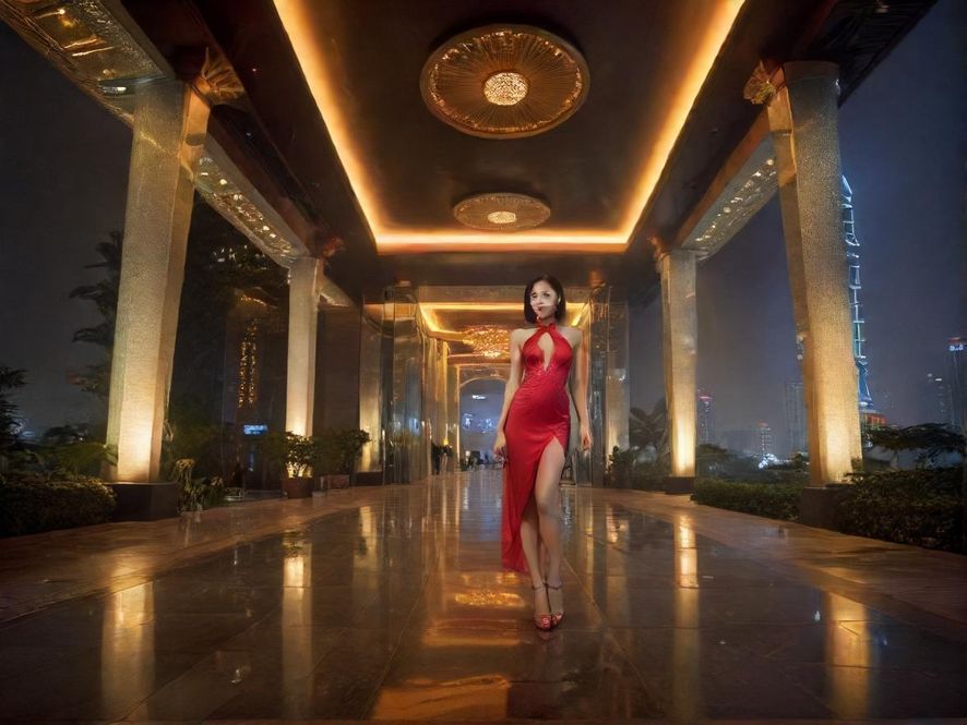 广州一家高端休闲会所的入口,灯光柔和,在都市夜景中显得格外醒目。