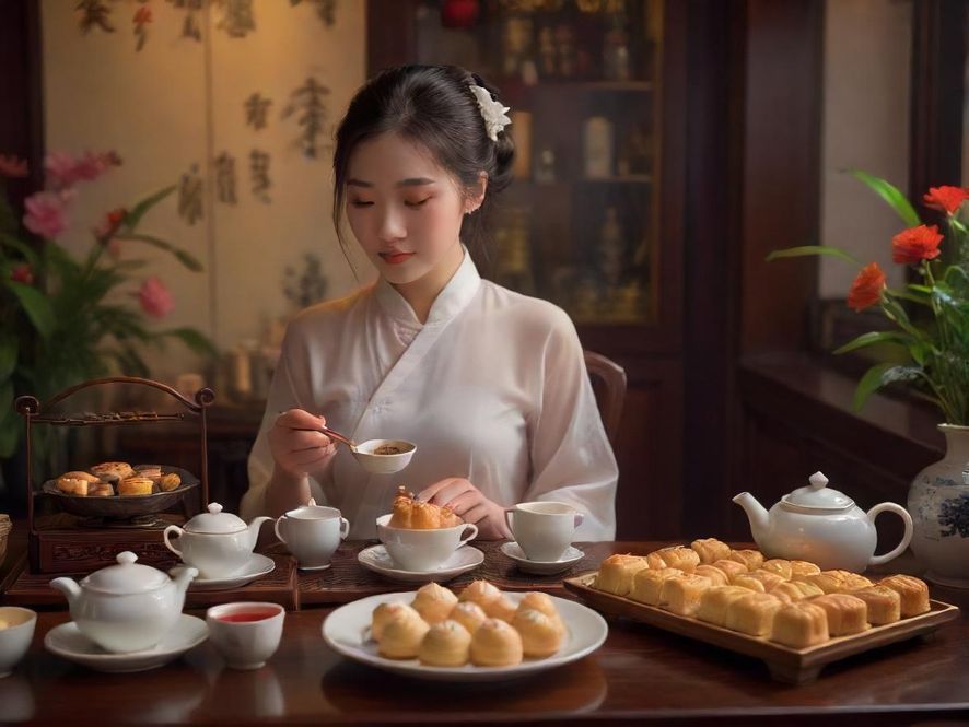 深圳龙华喝茶场景茶具点心细节