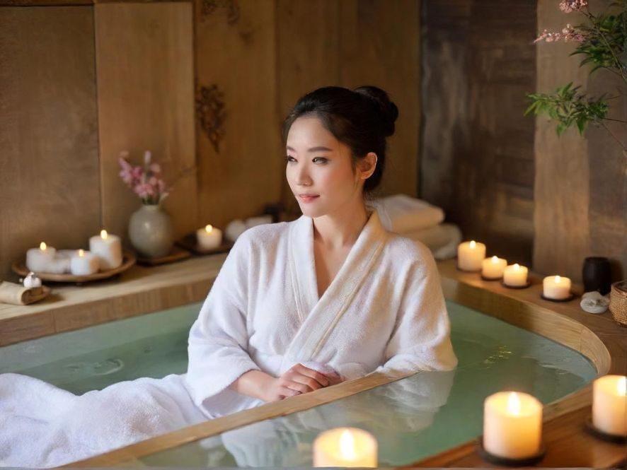 宁静氛围中享受放松的女性背影