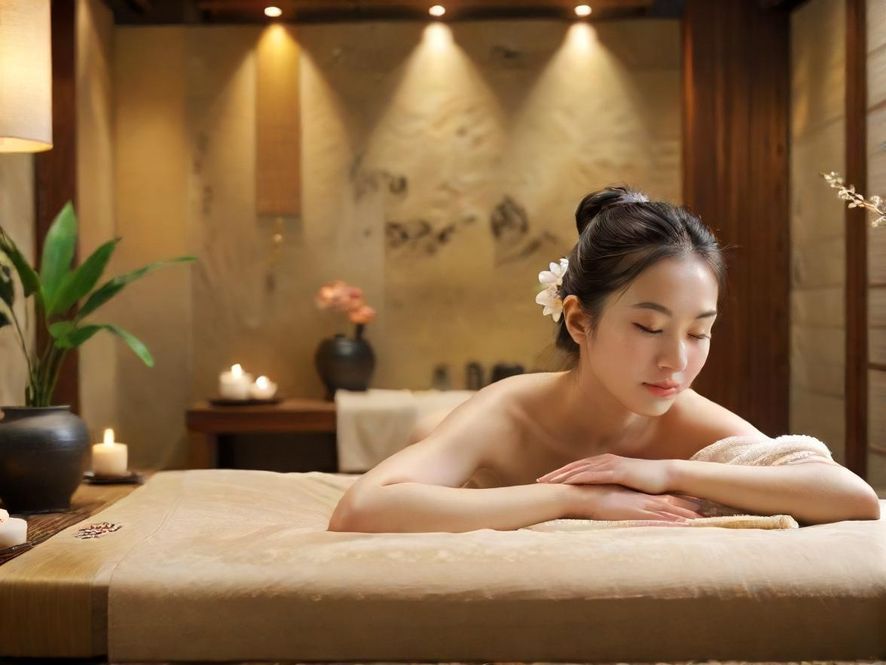 广州金园休闲会馆内部SPA房间,灯光昏暗,营造出私密温馨的氛围,按摩床舒适