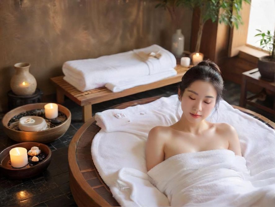 深圳明珠水会专业按摩师正在为顾客提供肩颈按摩服务