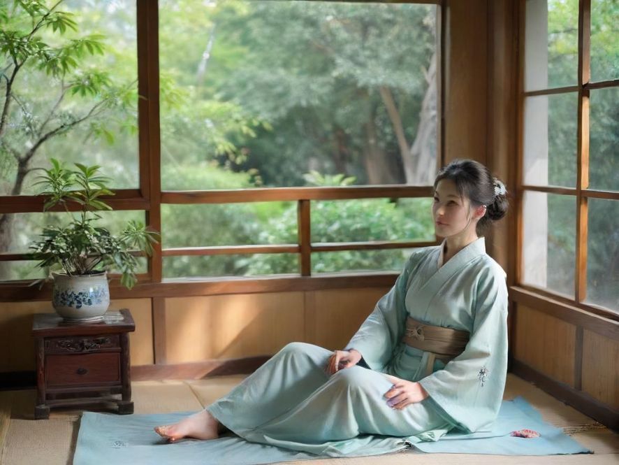 一位气质优雅的深圳美女,在温馨雅致的茶室中品茗,享受宁静时光。