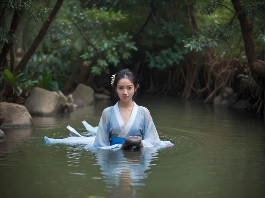 一个充满东南亚风情的水疗区,郁郁葱葱的绿植环绕,俯视角度展现其舒适与宁静。