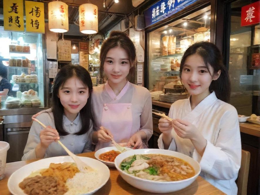 一位时尚的广州女孩在热闹的街区探店美食,享受兼职带来的城市探索。