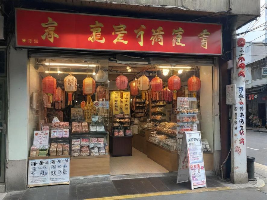 广州老城区一家传统甜品店内部,暖色灯光,木质桌椅,充满怀旧气息