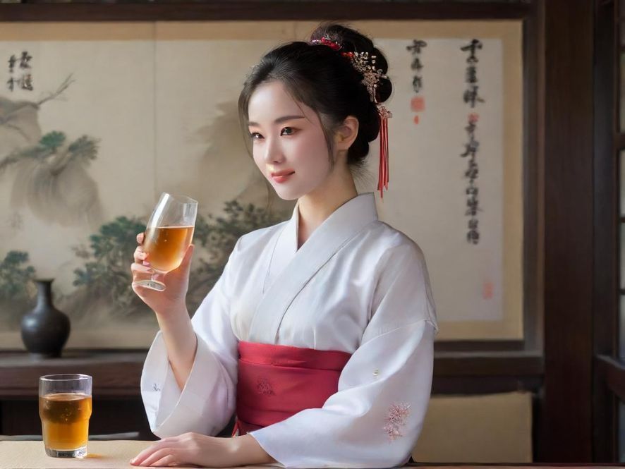 一位气质优雅的女性在高级会所品鉴美酒,享受自由时光